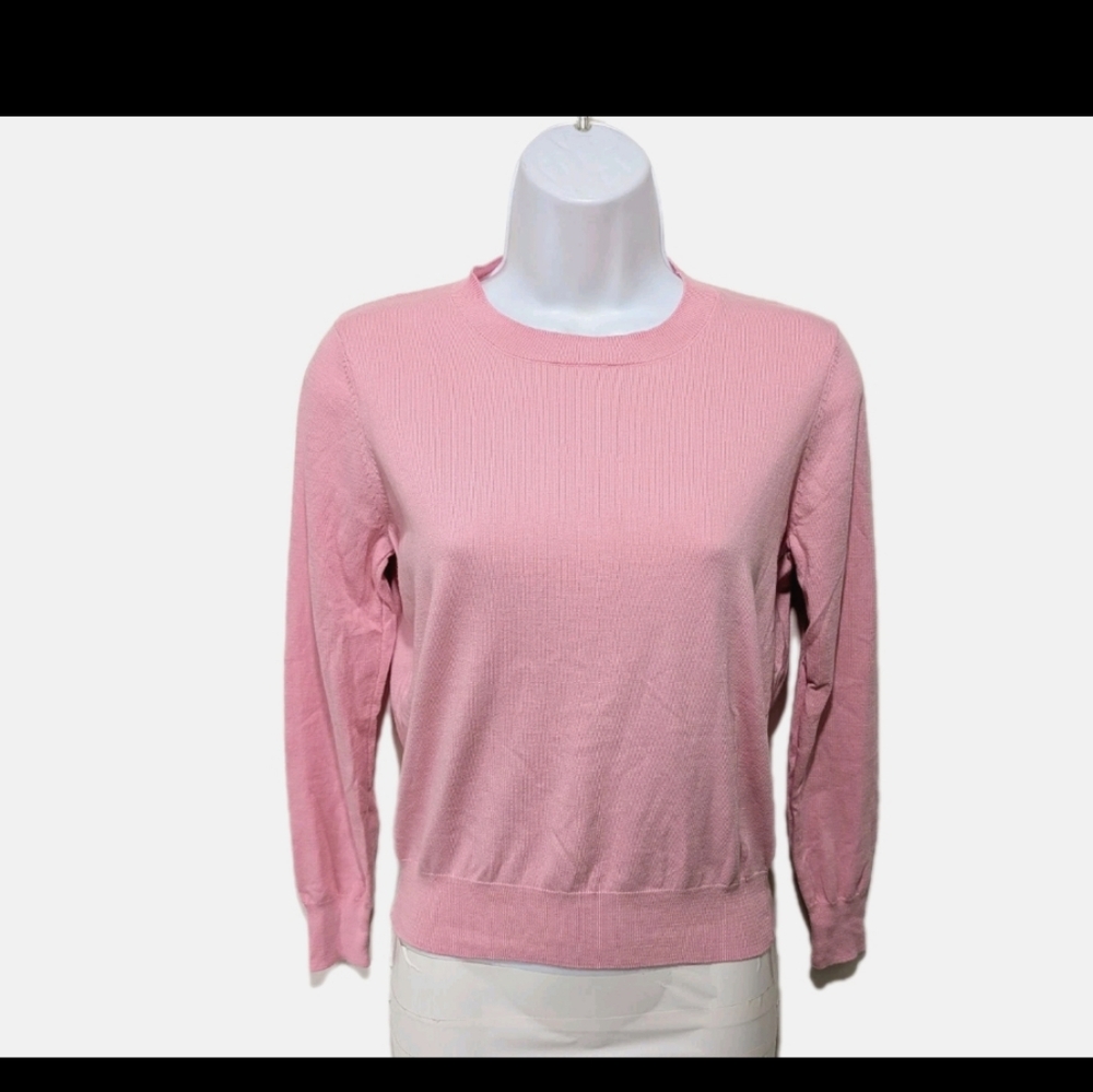 White House Black Market Crew Neck Pullover Sweater S Pink Preppy Barbie swtr2